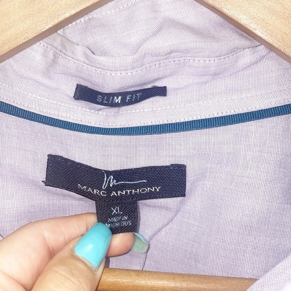 Marc Anthony Slim Fit Light Purple Lavender Long Sleeve Button Front Shirt - Picture 5 of 9